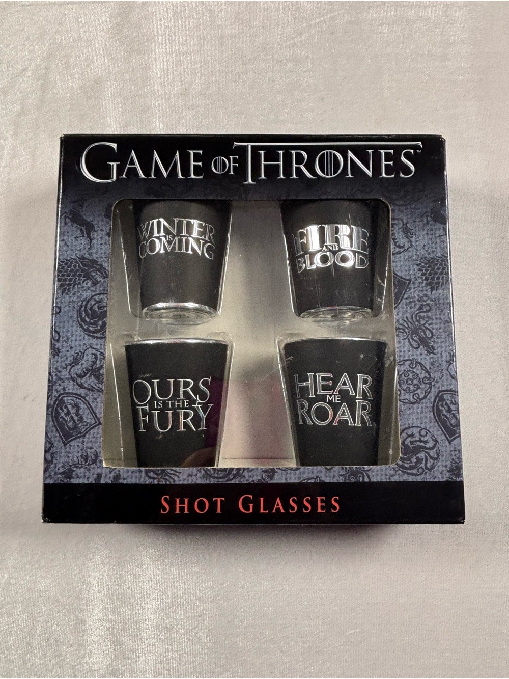 Game of Thrones 4 Piece Shot Glass Set Stark Targaryen Lannister Baratheon